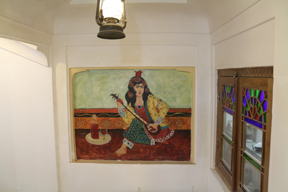 Wall painting in a traditional hotel in the old town of Yazd