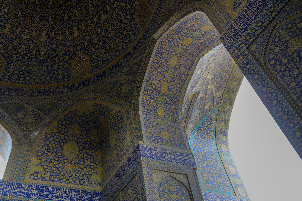 Colorful ornamentation in the Masjed-e Shah (Shah Mosque) of Isfahan