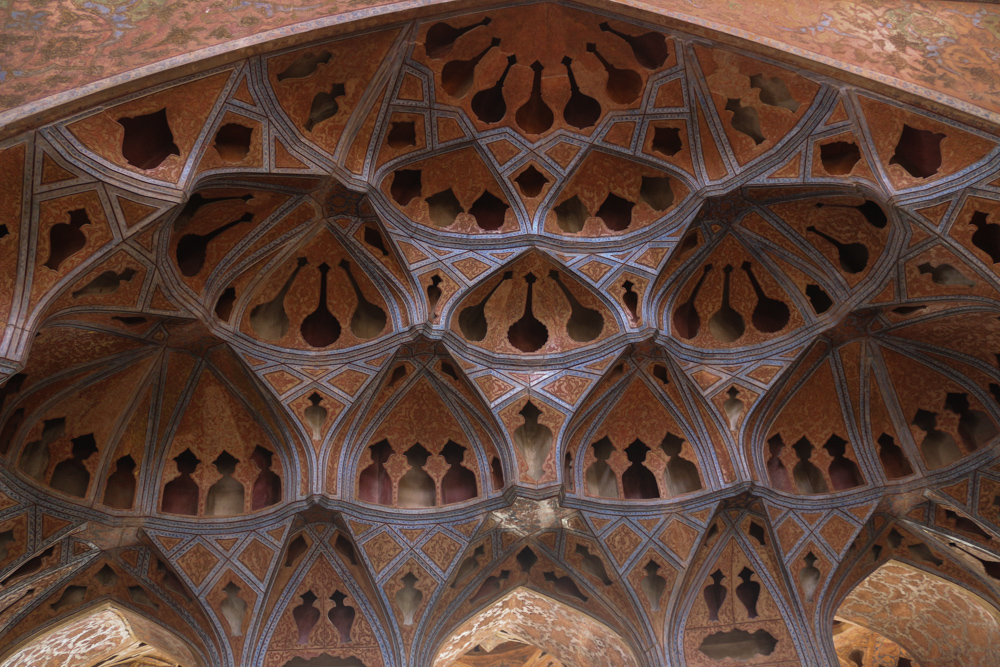 Painted ceiling in the Ali Qapu Palace music room