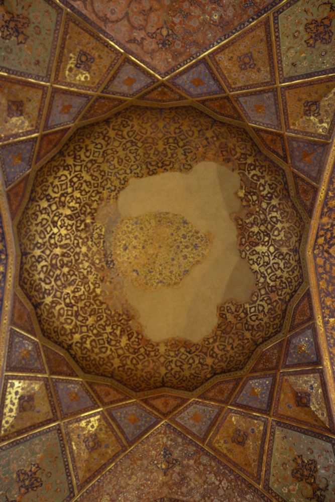 Painted ceiling inside the Chehel Sotoun or Forty Columns Palace