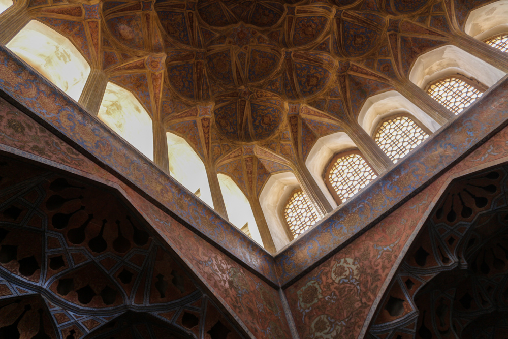 Painted ceiling in the Ali Qapu Palace music room