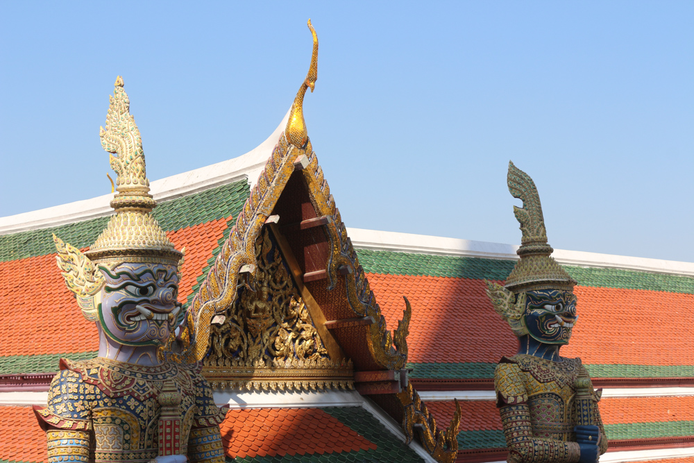 Guard demons at the entrance to the Temple of the Emerald Buddha (Wat Phra Kaew) in the Bangkok Grand Palace