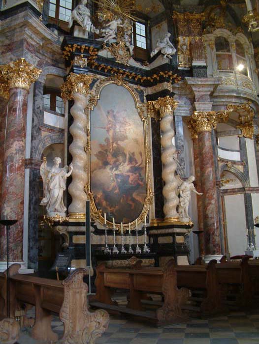 The exorbitant baroque decoration of the palace church of the Würzburg Residence makes it almost impossible to distinguish between downside and upside