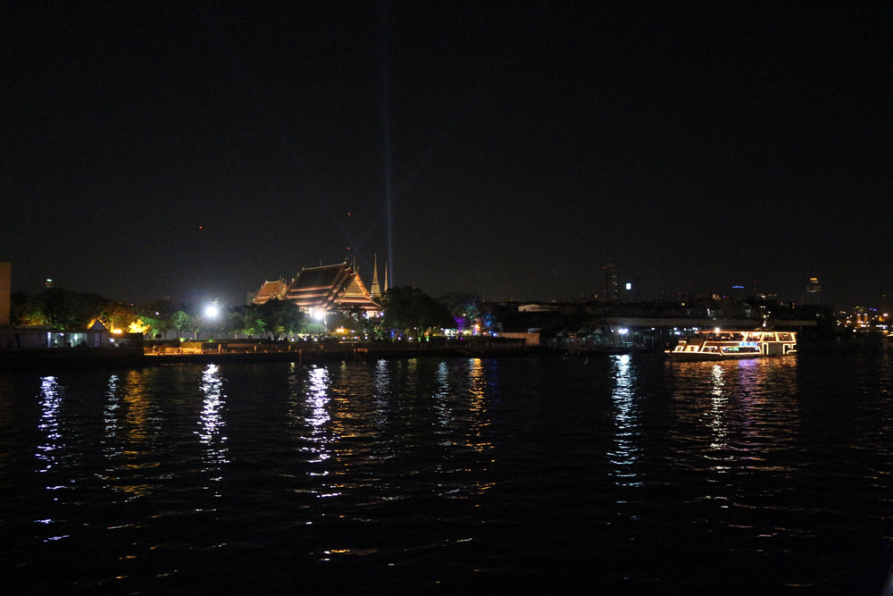 Grand Palace seen from a dinner cruise on Chao Phraya River