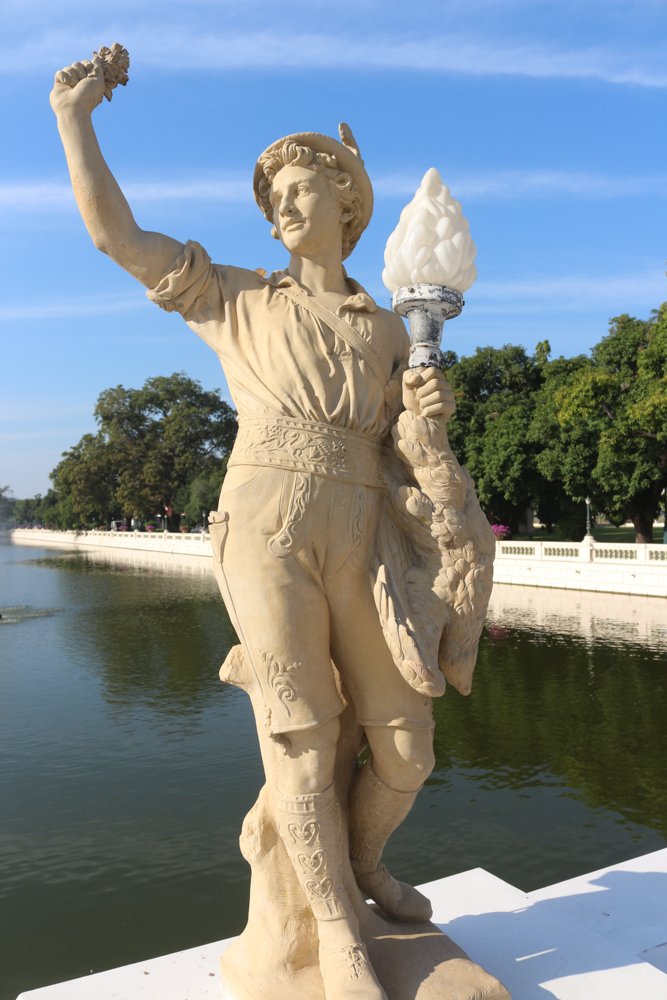 Baroque style statue in the gardens of the Bang Pa-In summer palace in Ayutthaya