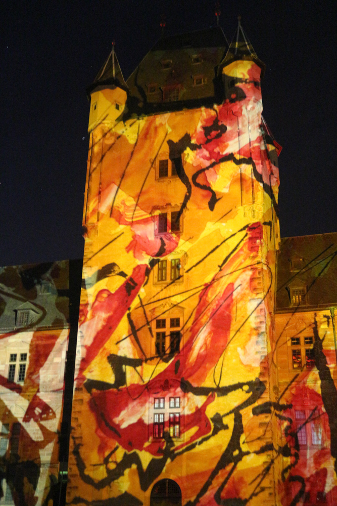 Light installation in the Aschaffenburg Castle during the culture days Stadtwandeln