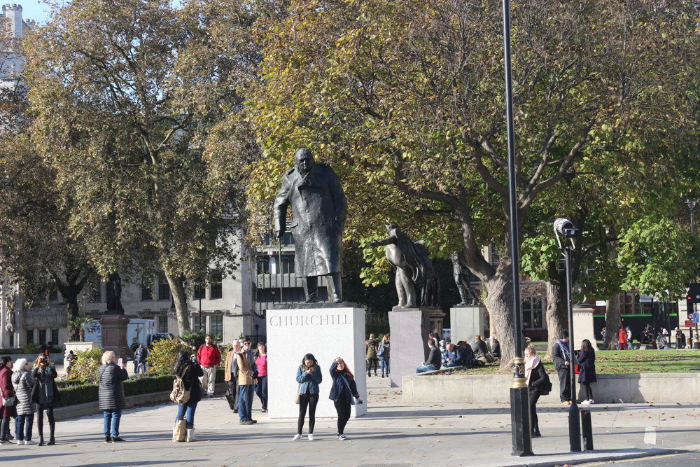 Statue of Winston Churchill across the Parliament