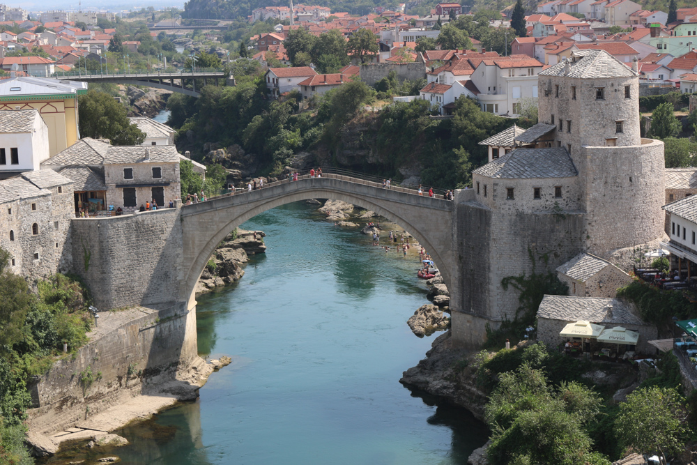 View from the top of the minaret of Koski Mehmed Pasha Mosque or Karađoz Bey Mosque in Mostar