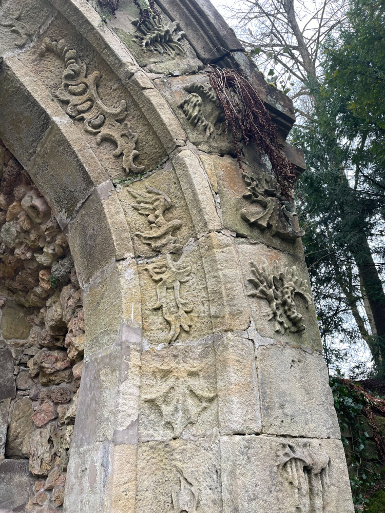 Details of the stone decorations in the gardens of the Hermitage (Eremitage) palace outside Bayreuth