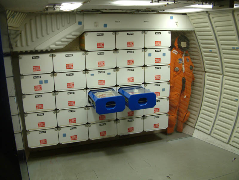 Storage cabinet on board of the space shuttle. NASA's Johnson Space Center in Houston offers a full size model of the shuttle.