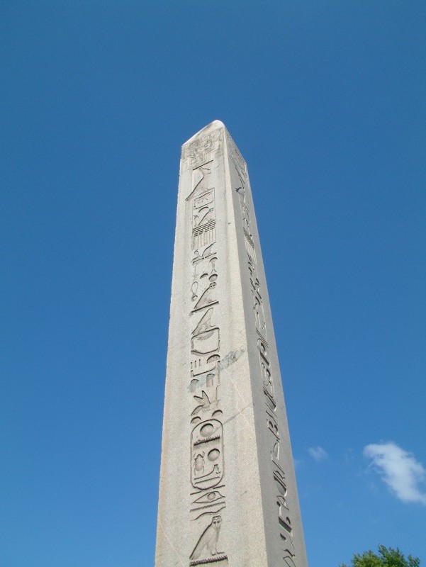 The Obelisk of Tuthmosis III in the middle of the Hippodrome of Constantinople. The plaza is today called Sultanahmet Meydani.