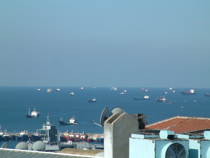 Freight ships waiting near the shores of Istanbul