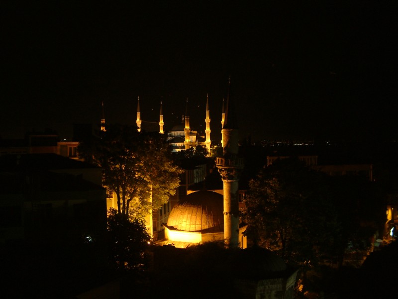 Sultan Ahmed Mosque (Sultan Ahmet Camii) seen from the distance by night