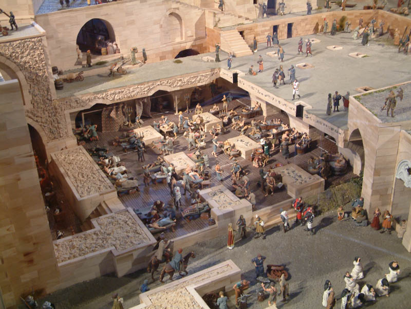 Model (scale 1:25) of the crusader fortress Krak des Chevaliers in Syria. Shown is the large hospital under the courtyard of the inner fortress.