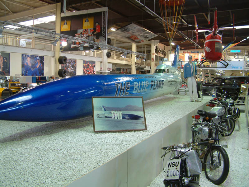 The Blue Flame was the high-performing, ultra high-speed, rocket-powered vehicle which achieved the world land speed record on Bonneville Salt Flats in Utah on October 28, 1970. The Blue Flame's record 1065.8 km/h lasted for 13 years and was set as an average of achieved speed in both ways (617.601 + 627.207= 617.602 miles/h).