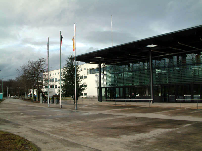 Entrance to the former parliament building in Bonn. The plenary was built in 1992. It is now part of the so called Bundeshaus (German Federal Parliament Buildings) and is used as an international congress center.