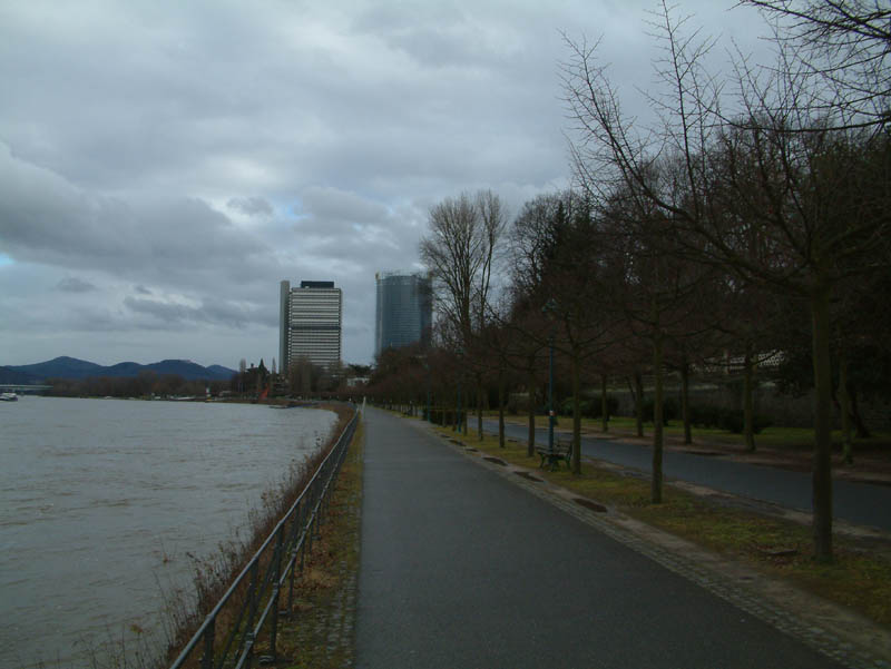 The two largest office towers in Bonn: On the left the former office tower for the members of parliament (Bundestag). On the right the "Post Tower", headquarter of Deutsche Post.