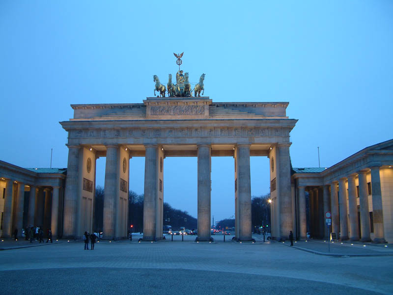 The Brandenburg Gate (German: Brandenburger Tor) is a triumphal arch and the symbol of Berlin, Germany.