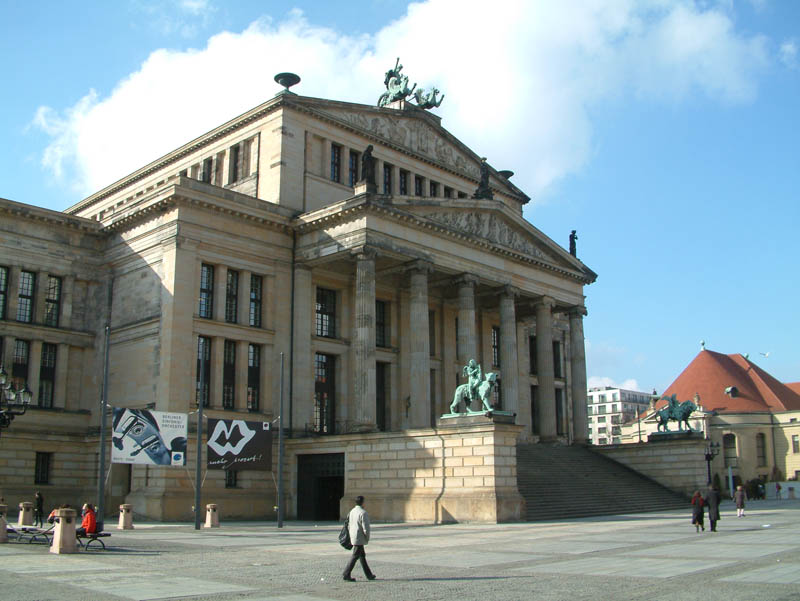 The Concert Hall (in German: Konzerthaus) is the most recent building on the Gendarmenmarkt. It was built by Karl Friedrich Schinkel in 1821 as the Schauspielhaus.