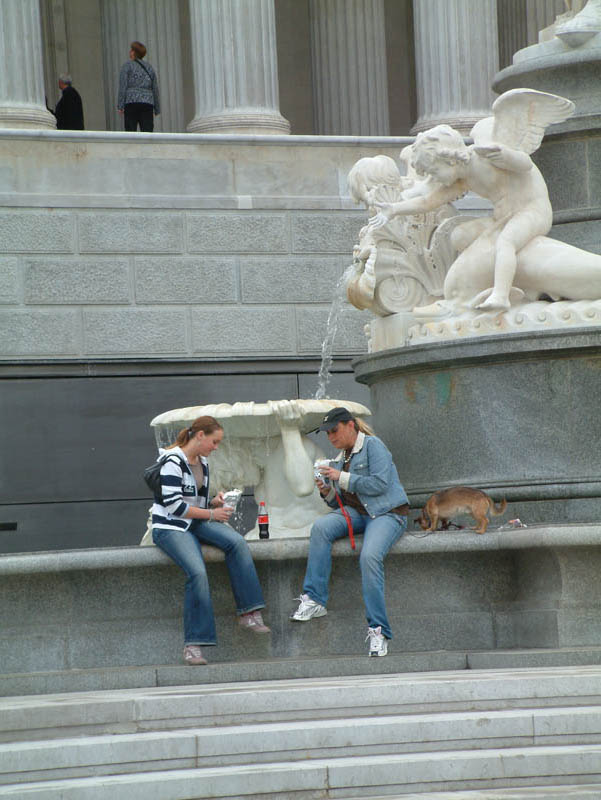 Fast food on the fountain in front of the Austrian Parliament