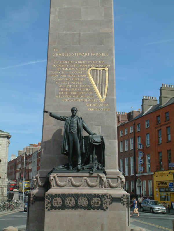 Monument of nineteenth century Irish political leader Charles Stewart Parnell on O'Connell Street