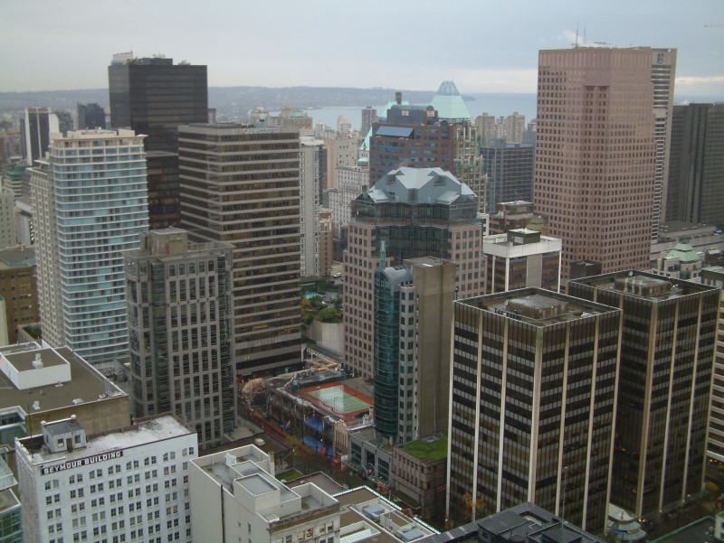 Blick von der Aussichtsplattform "Vancouver Lookout!" auf dem Dach des Harbour Centre Tower