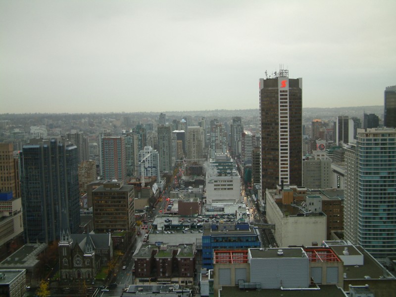 Blick von der Aussichtsplattform "Vancouver Lookout!" auf dem Dach des Harbour Centre Tower