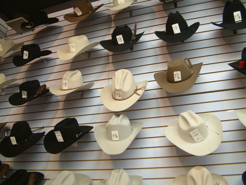Cowboy hats shown in a shop in Bandera