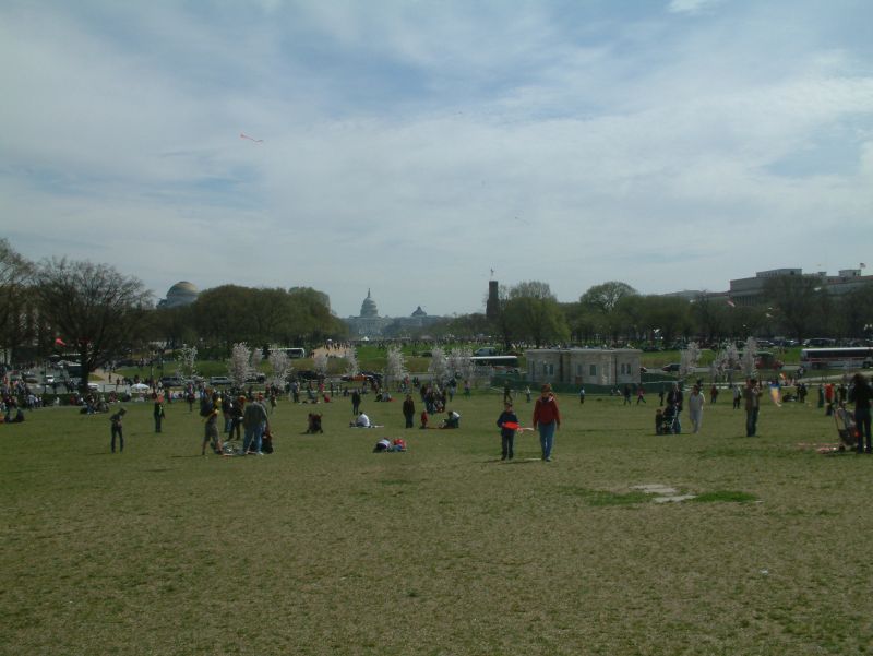 Viele Menschen kamen für das 41. Smithsonian Drachen Festival zum Washington Monument. Unzählige Flugdrachen stiegen in den Himmel über der Mall.