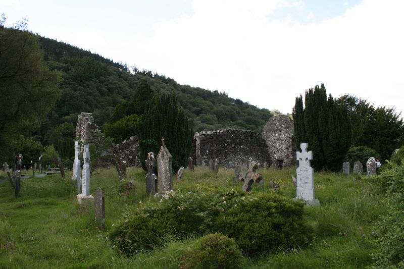 Irish crosses in the ruin field of the old monstery Glendalough