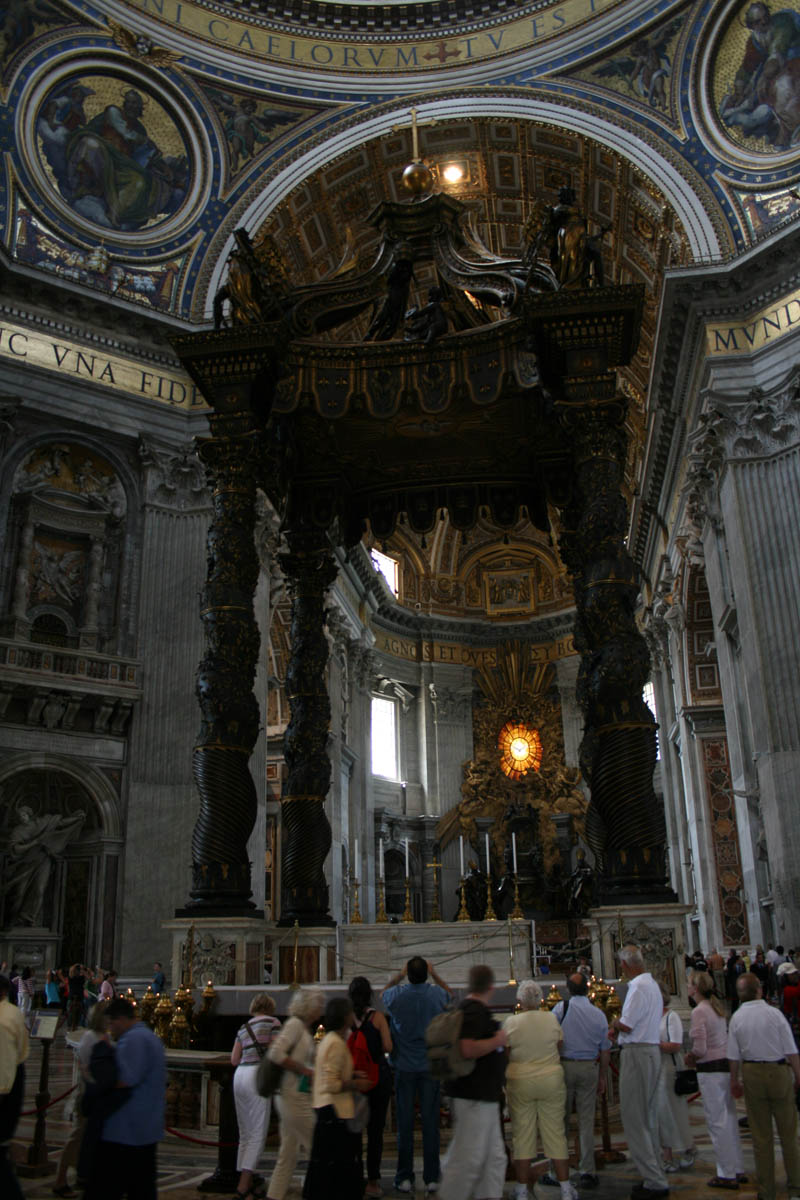 High altar of St. Peter's Basilica. In the back you can see Bernini's "Gloria" surmounting the "Cathedra Petri".