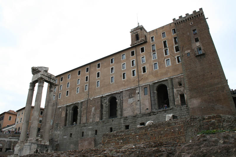 The Tabularium was the official records office of Rome. During the 13th and 14th century the Palazzo Senatorio (palace of the senate or the city hall) was built over the ancient walls.