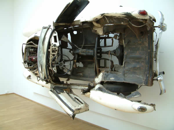Car hanging on the wall in the Museum of Modern Art in Frankfurt