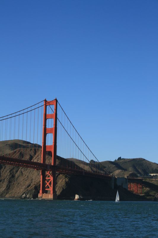 The Golden Gate Bridge spans the Golden Gate, a narrow, 400-foot deep strait that serves as the mouth of the San Francisco Bay, dividing San Francisco at the northernmost tip of the San Francisco Peninsula, and the Marin Headlands at the far southern end of Marin County.