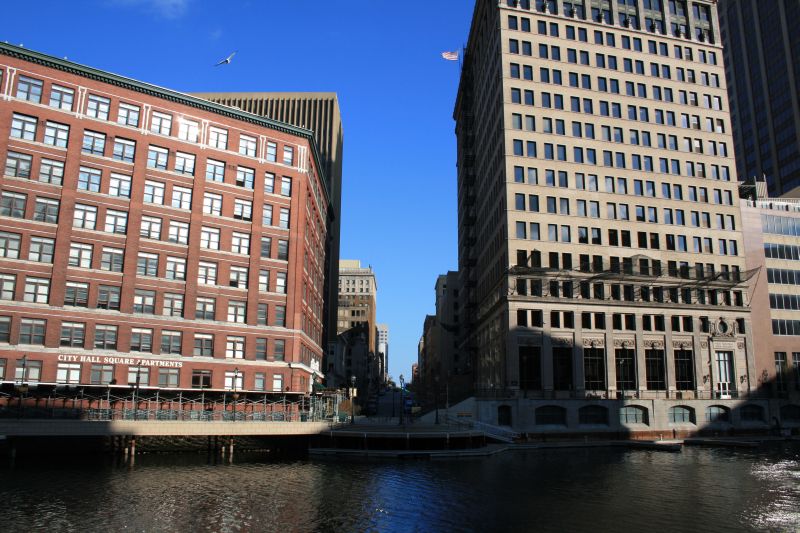 The Milwaukee Riverwalk is a continuous pedestrian walkway along the Milwaukee River