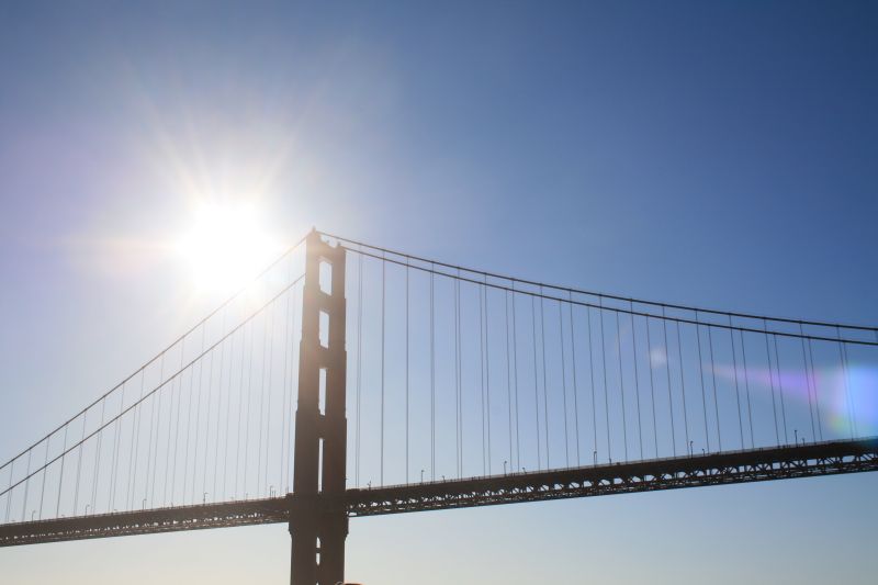 Golden Gate Bridge against the sun