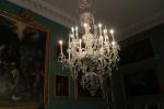 Crystal chandelier in the center of the picture gallery of Stourhead House