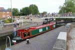 Narrowboat in the locks between Stratford Habor and the river Avon