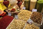 All kinds of nuts and dried fruits sold in Tehran Bazaar