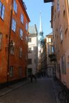 Gamla Stan: Tyska Kyrkan (German Church) and the cobble streets in the old town.