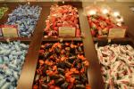 Various types of chocolate on display in a grocery shop of the GUM shopping mall